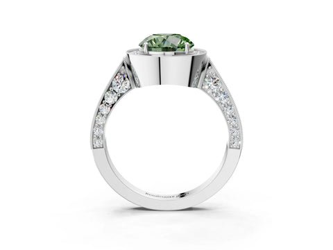 White gold Fancy Green Round Cut Halo Diamond Engagement Ring with Split Shank Band and Four-Prong Setting_15