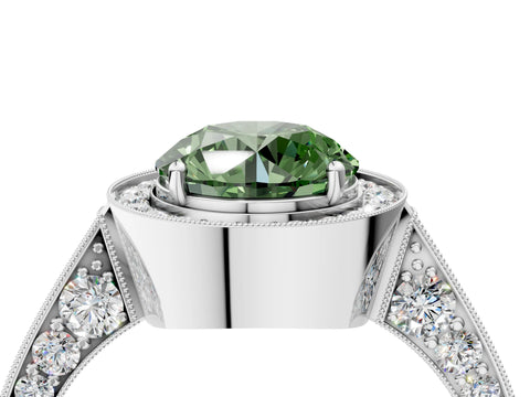White gold Fancy Green Round Cut Halo Diamond Engagement Ring with Split Shank Band and Four-Prong Setting_16