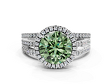 White gold Fancy Green Round  Cut Halo Diamond Engagement Ring with Split Shank and Four-Prong Setting_20