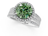 White gold Fancy Green Round  Cut Halo Diamond Engagement Ring with Split Shank and Four-Prong Setting_21