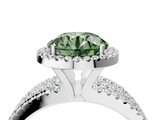 White gold Fancy Green Round  Cut Halo Diamond Engagement Ring with Split Shank and Four-Prong Setting_24