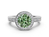 White gold Fancy Green Round  Cut Halo Diamond Pave Band Ring with Four-Prong Setting_43