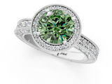 White gold Fancy Green Round  Cut Halo Diamond Pave Band Ring with Four-Prong Setting_44