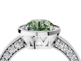 White gold Fancy Green Round  Cut Halo Diamond Pave Band Ring with Four-Prong Setting_47