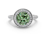 White gold Fancy Green Round  Cut Halo Diamond Pave Band with Four-Prong Setting_36