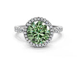 White gold Fancy Green Round Cut Halo Diamond Pave Band with Prong Setting_6
