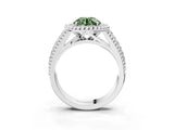 White gold Fancy Green Round Cut Halo Diamond Ring with Beaded Split Shank and Four-Prong Setting_3