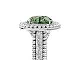 White gold Fancy Green Round Cut Halo Diamond Ring with Beaded Split Shank and Four-Prong Setting_5
