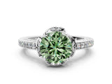 White gold Fancy Green Round  Cut Halo Diamond Ring with Channel Set Band and Four-Prong Setting_32