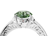 White gold Fancy Green Round  Cut Halo Diamond Ring with Channel Set Band and Four-Prong Setting_36