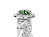 White gold Fancy Green Round Cut Halo Diamond Ring with Milgrain and Bezel Accents on a Split Shank Band_10