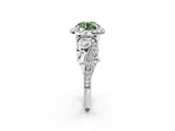 White gold Fancy Green Round Cut Halo Diamond Ring with Milgrain and Bezel Accents on a Split Shank Band_14