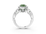 White gold Fancy Green Round Cut Halo Diamond Ring with Milgrain and Bezel Accents on a Split Shank Band_15