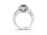 White gold Fancy Green Round Cut Halo Diamond Ring with Milgrain and Bezel Accents on a Split Shank Band_9