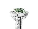 White gold Fancy Green Round  Cut Halo Diamond Ring with Pavé Band and Four-Prong Setting_101