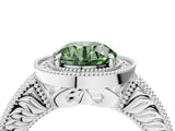 White gold Fancy Green Round  Cut Halo Diamond Ring with Pavé Band and Four-Prong Setting_101