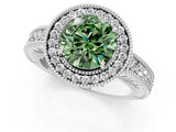 White gold Fancy Green Round  Cut Halo Diamond Ring with Pavé Band and Four-Prong Setting_94