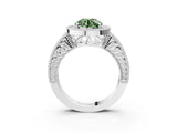 White gold Fancy Green Round  Cut Halo Diamond Ring with Pavé Band and Four-Prong Setting_96