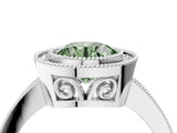 White gold Fancy Green Round  Cut Halo Diamond Ring with Pavé Band and Milgrain Prong Setting_35