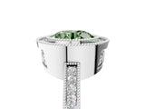 White gold Fancy Green Round  Cut Halo Diamond Ring with Pavé Band and Milgrain Prong Setting_36