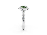 White gold Fancy Green Round Cut Halo Diamond Ring with Pavé Band and Three-Prong Setting_14