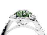 White gold Fancy Green Round Cut Halo Diamond Ring with Pavé Band and Three-Prong Setting_16
