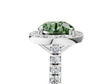 White gold Fancy Green Round Cut Halo Diamond Ring with Pavé Band and Three-Prong Setting_17