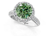 White gold Fancy Green Round Cut Halo Diamond Ring with Pavé Band_13