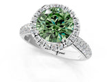 White gold Fancy Green Round Cut Halo Diamond Ring with Pavé Band_37