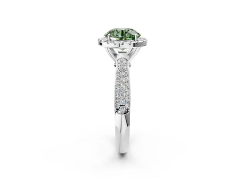 White gold Fancy Green Round Cut Halo Diamond Ring with Pavé Band_38