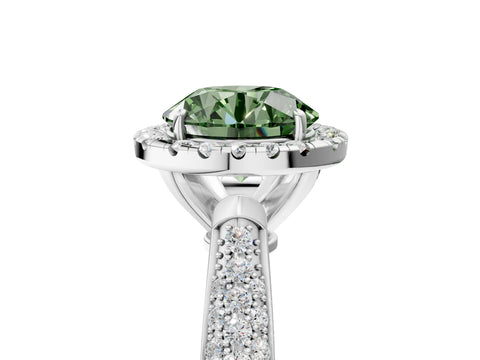 White gold Fancy Green Round Cut Halo Diamond Ring with Pavé Band_41
