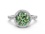 White gold Fancy Green Round  Cut Halo Diamond Ring with Pave Band and Four-Prong Setting_24