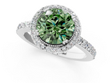 White gold Fancy Green Round  Cut Halo Diamond Ring with Pave Band and Four-Prong Setting_25