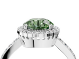 White gold Fancy Green Round  Cut Halo Diamond Ring with Pave Band and Four-Prong Setting_28