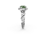 White gold Fancy Green Round  Cut Halo Diamond Ring with Scrollwork Band and Four-Prong Setting_81