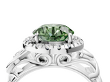 White gold Fancy Green Round  Cut Halo Diamond Ring with Scrollwork Band and Four-Prong Setting_83