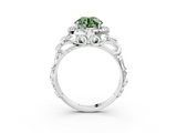 White gold Fancy Green Round  Cut Halo Diamond Ring with Scrollwork Band and Four-Prong Setting_89