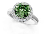 White gold Fancy Green Round Cut Halo Diamond Ring with Solitaire Band and Prong Setting_1