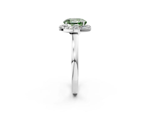 White gold Fancy Green Round Cut Halo Diamond Ring with Solitaire Band and Prong Setting_2