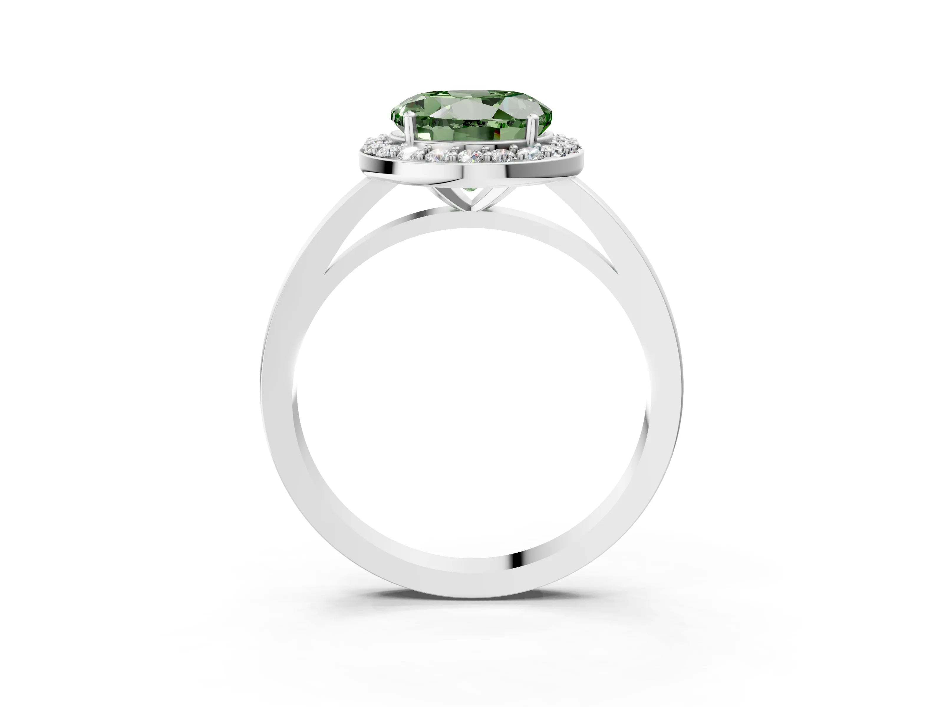White gold Fancy Green Round Cut Halo Diamond Ring with Solitaire Band and Prong Setting_3