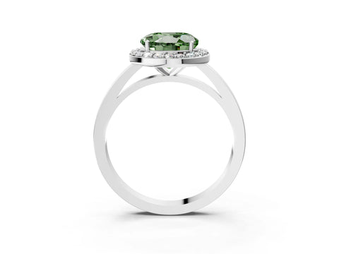White gold Fancy Green Round Cut Halo Diamond Ring with Solitaire Band and Prong Setting_3