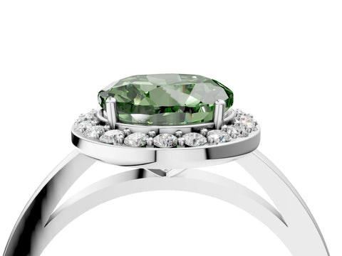 White gold Fancy Green Round Cut Halo Diamond Ring with Solitaire Band and Prong Setting_4