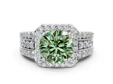 White gold Fancy Green Round Cut Halo Diamond Ring with Split Shank and Four-Prong Setting_88