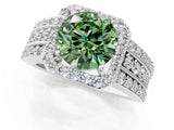 White gold Fancy Green Round Cut Halo Diamond Ring with Split Shank and Four-Prong Setting_89