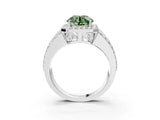 White gold Fancy Green Round Cut Halo Diamond Ring with Split Shank and Four-Prong Setting_91
