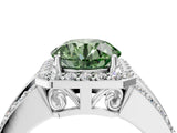 White gold Fancy Green Round Cut Halo Diamond Ring with Split Shank and Four-Prong Setting_92