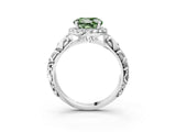 White gold Fancy Green Round Cut Halo Diamond Solitaire with Filigree Band and Four-Prong Setting_3
