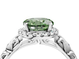 White gold Fancy Green Round Cut Halo Diamond Solitaire with Filigree Band and Four-Prong Setting_4