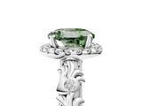 White gold Fancy Green Round Cut Halo Diamond Solitaire with Filigree Band and Four-Prong Setting_5
