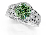 White gold Fancy Green Round Cut Halo Diamond Split Shank Ring with Prong Setting_1